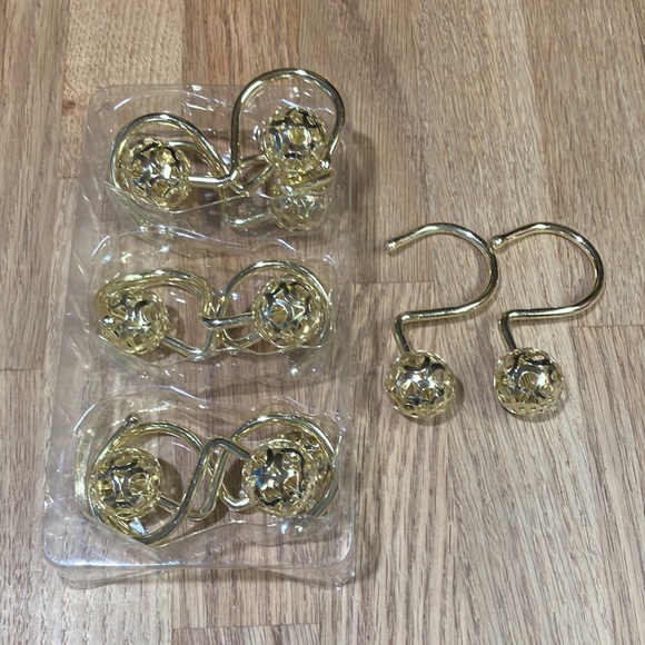 GOLD SHOWER HOOK BRASS METAL 12 PIECES SET - Picture 2 of 4